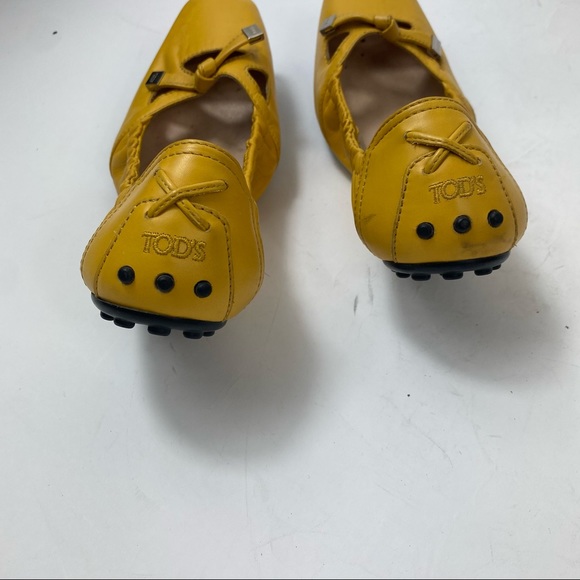 TODS Foldable Yellow Leather Ballet Flats 38/ 8 - Picture 7 of 9